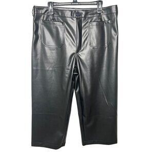 CeCe Womens Black Faux Leather Cropped Metallic Wide Leg Pants Black XL